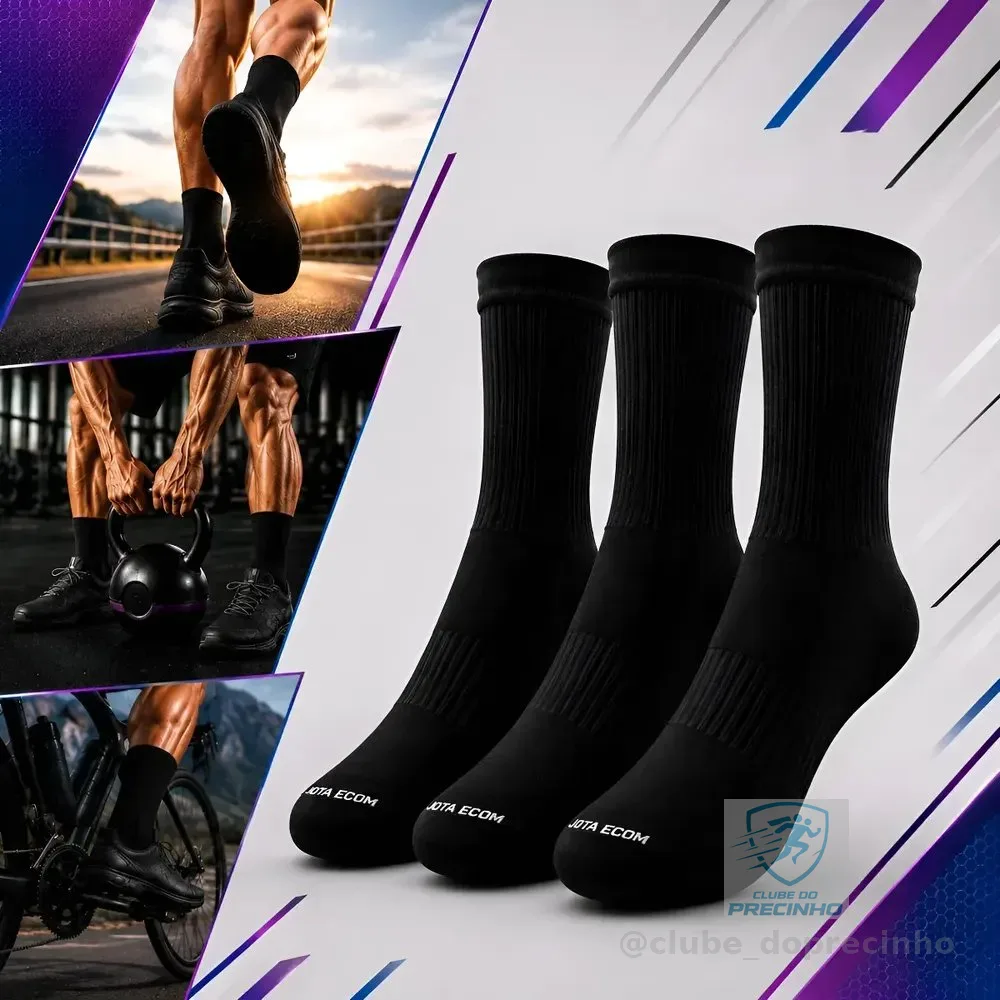 Kit 3 Meias Poliamida Corrida Esportiva Bike Runing Academia Preto Lisa 39 Ao 43
