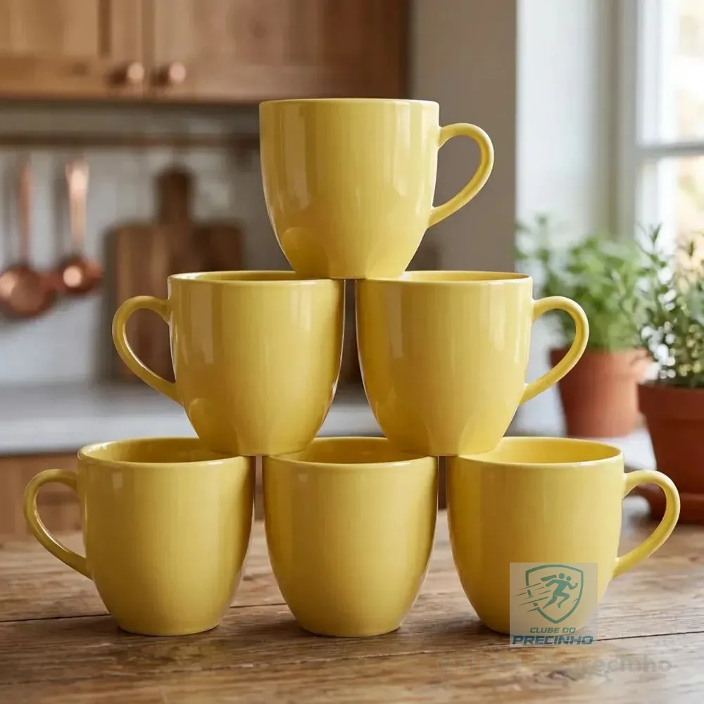 Jogo 6 Xicara Café Chá Porcelana 170ml Cor Amarelo