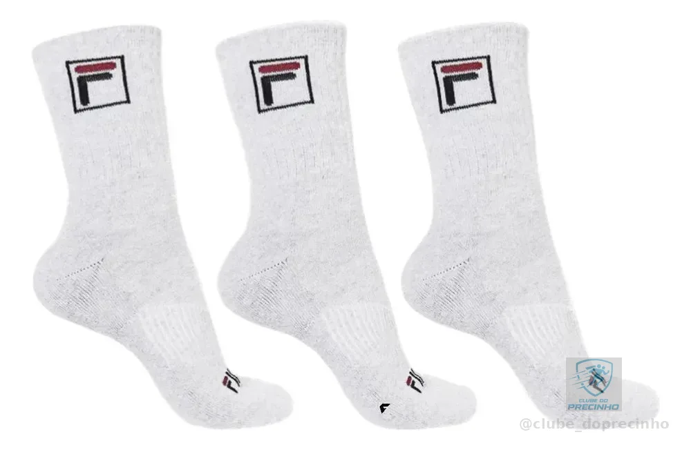 Kit Tripack Meia Fila Cano Alto Fbox Masculina Branca Meias Brancas Logo 39-43
