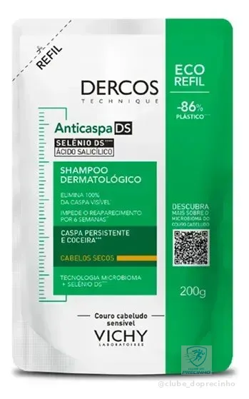 Shampoo Anticaspa Cabelos Secos com Selênio DS, Dercos DS Vichy, Refil 200g