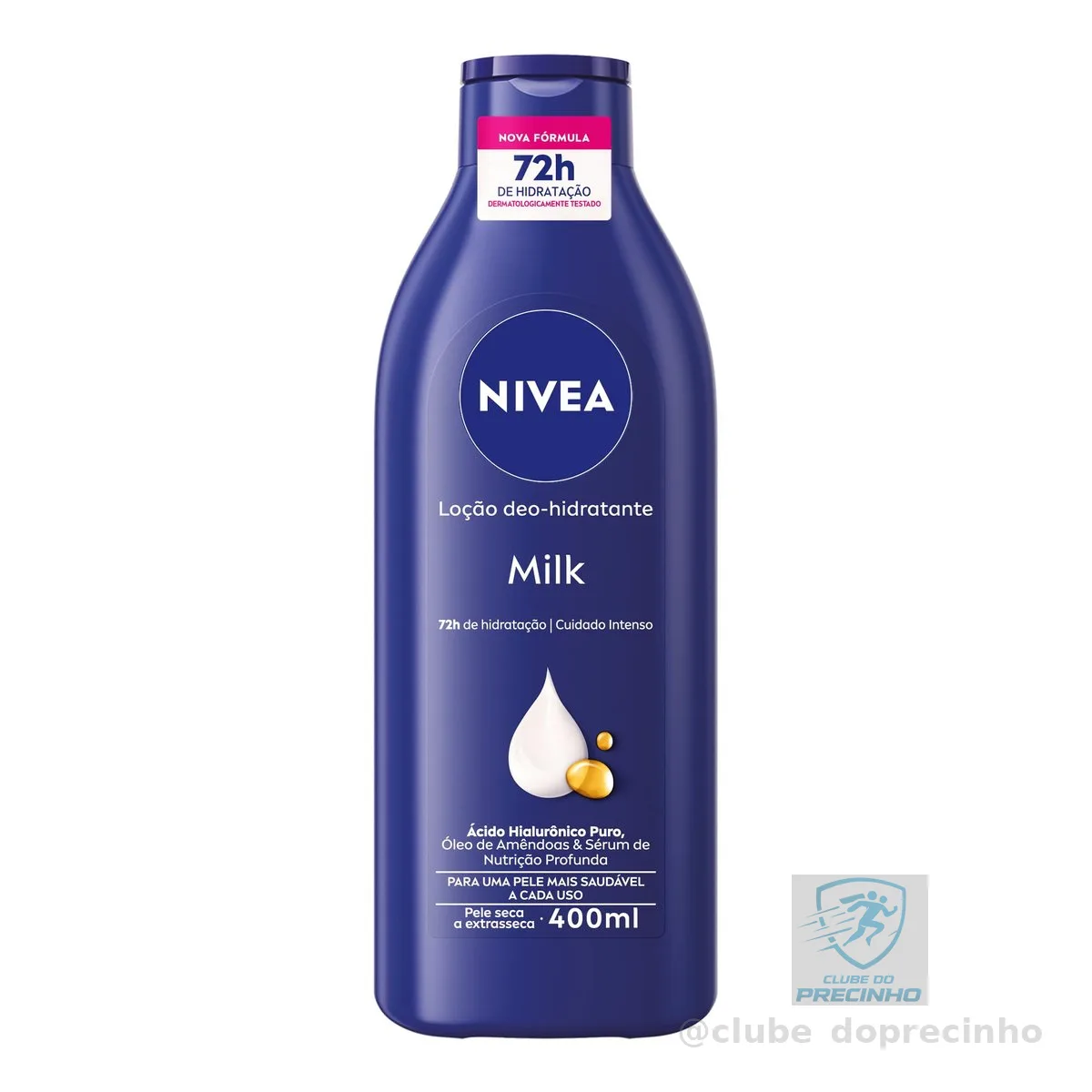 NIVEA Loção Deo-Hidratante Milk 400ml, Hidratação Profunda 72h, Hialurônico Puro, Corporal, Pele Seca e Extrasseca
