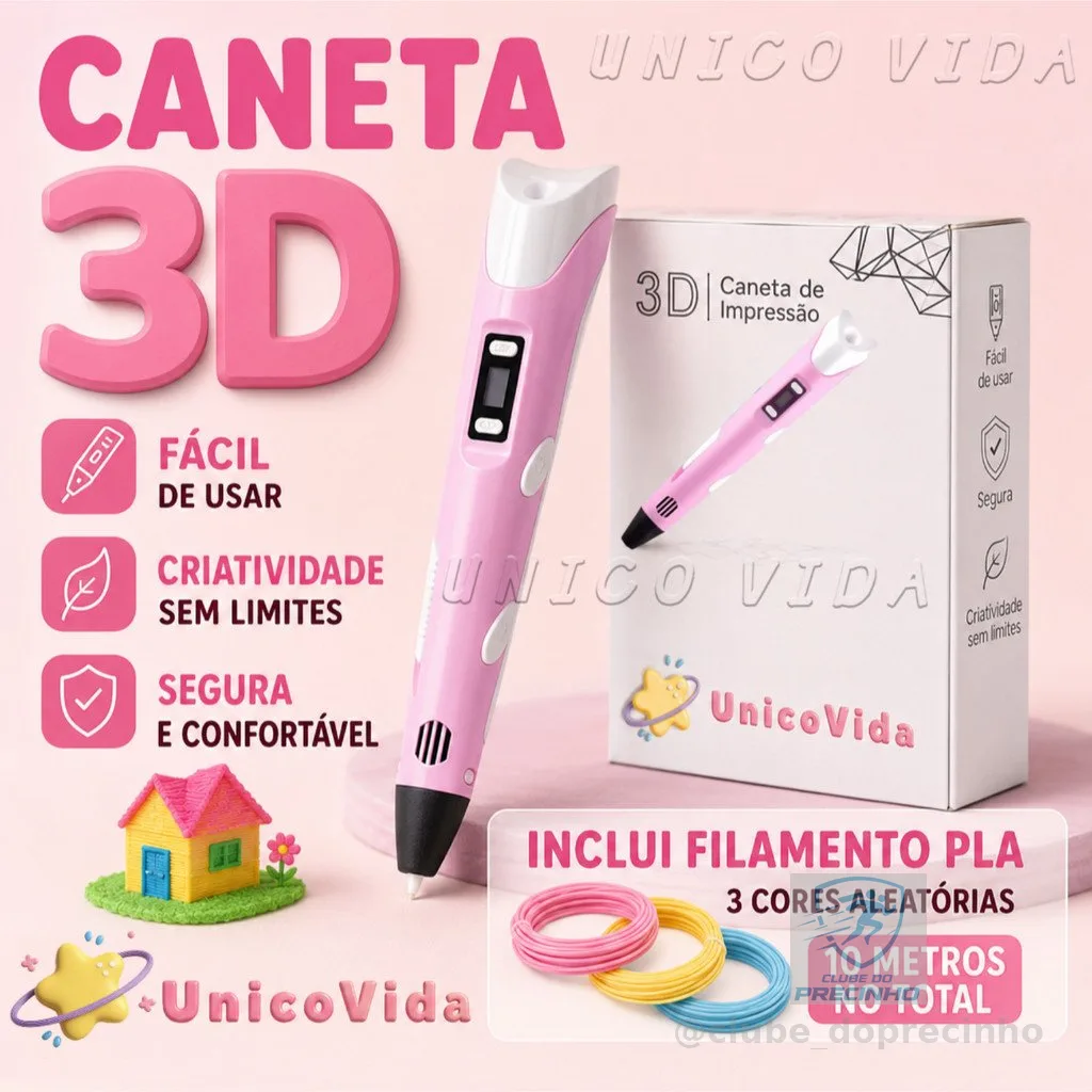 Caneta 3D Infantil com 10m de Filamento PLA para Desenho DIY | Brinquedo Criativo | UnicoVida