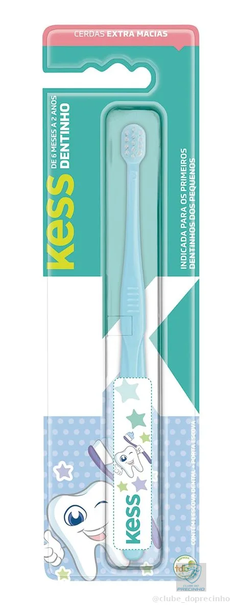Escova Dental Infantil Dentinho com Estojo Protetor, Kess, Azul/Rosa