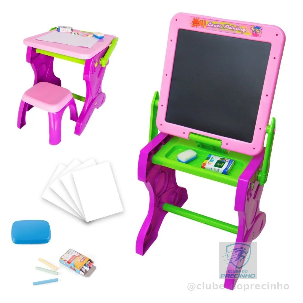 Mesinha Lousa de Desenho Infantil 2 em 1 Lousa Com Banquinho