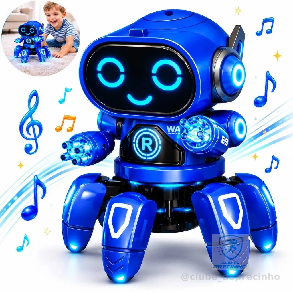 Brinquedo infantil Robô Aranha Dançarino 6 Pernas com Luz Som e Movimento