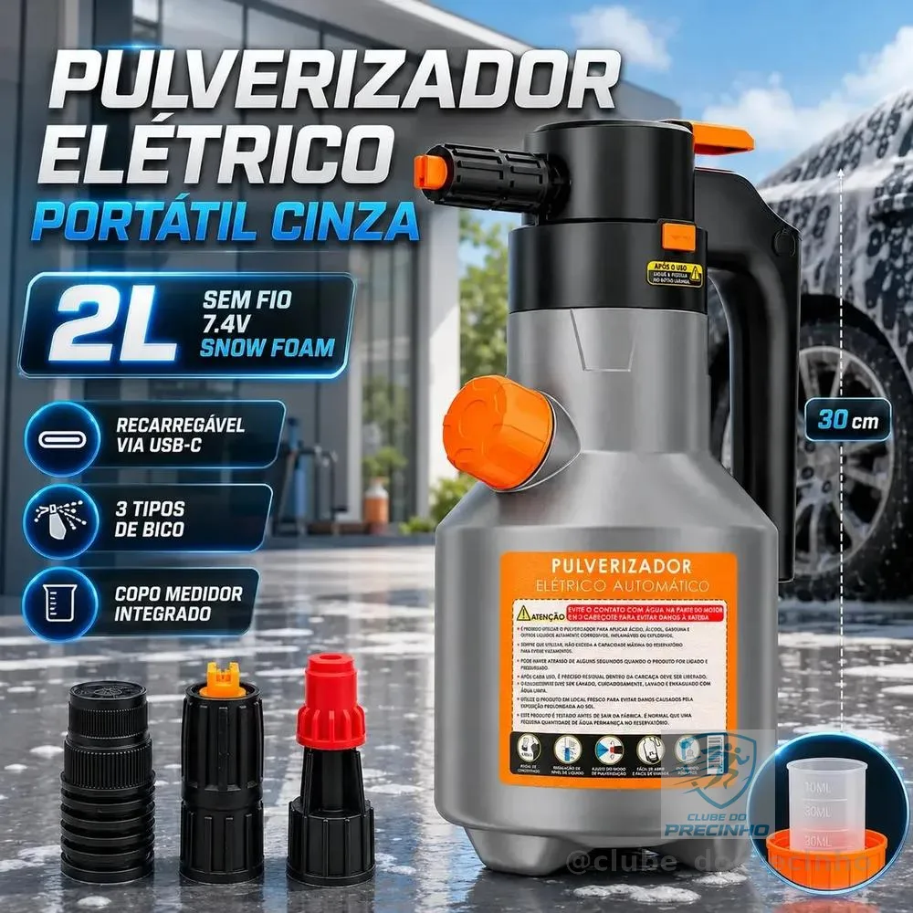 Pulverizador Elétrico de Espuma 2 L para Carro e Moto Com Bateria Recarregável