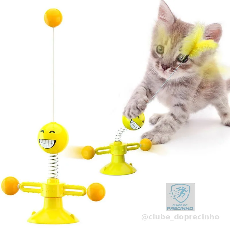 Novo estilo de brinquedo de gato auto-feliz plataforma giratória janela de vidro otário moinho de vento pena provocando