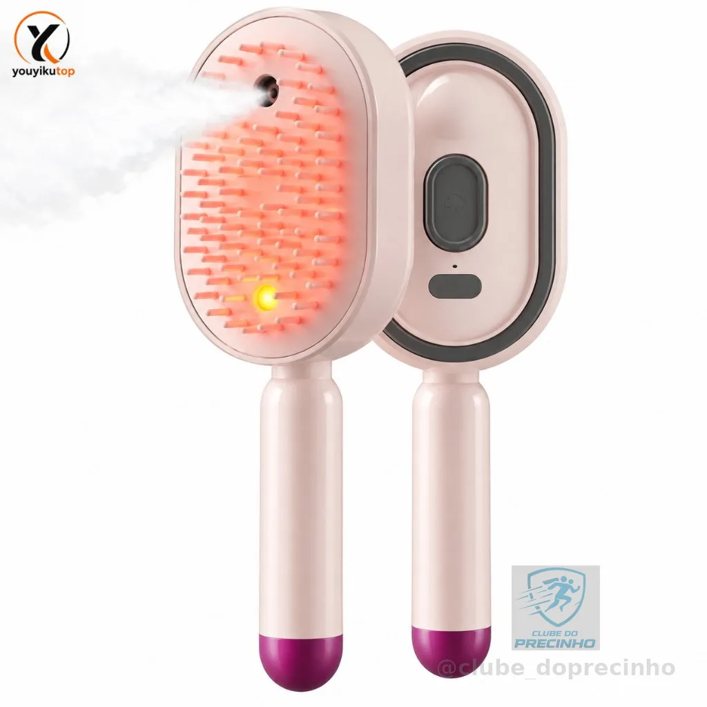 Escova De Cabelo Elétrica A Vapor 3 Em 1 Alisador Recarregável Com Spray De Névoa Almofada Desembaraçadora Pente
