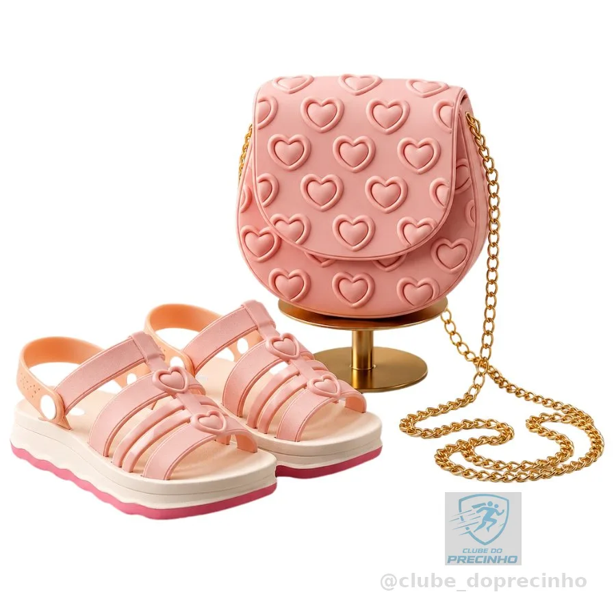 Kit Sandalia Infantil Menina com Bolsa de Coração Elegante