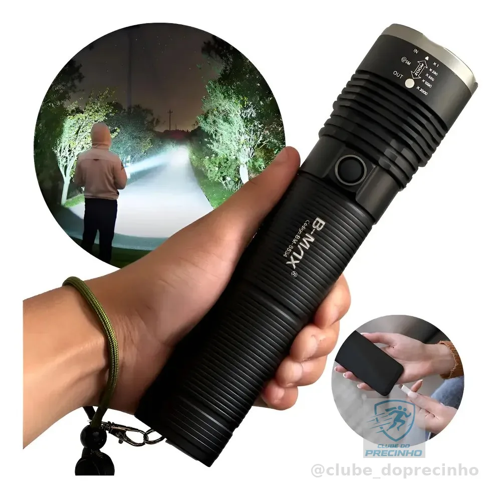 Lanterna Led Tática Mais Forte Do Mundo 2km Militar Potente Branca Preto