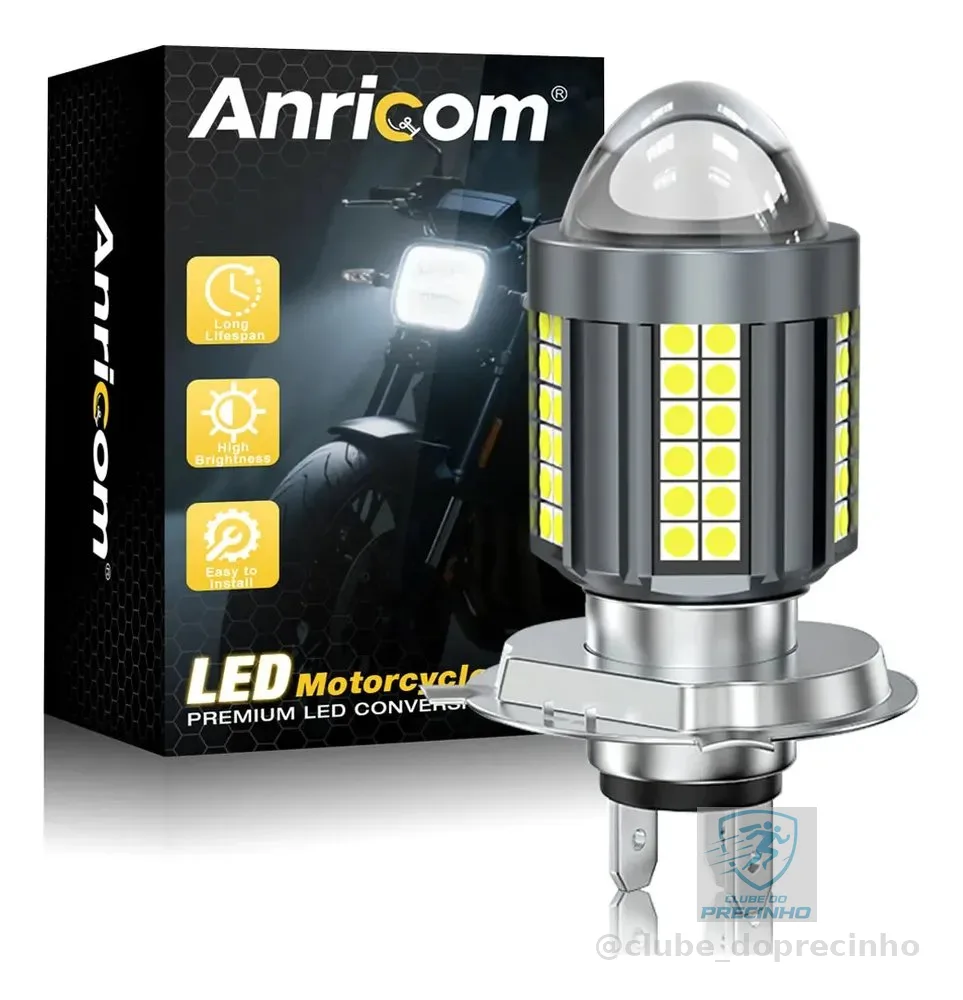 H4 Lâmpada Led Projetor Moto Farol Da 360° Motocicleta 6500k H4 Luz Branca + Luz Branca