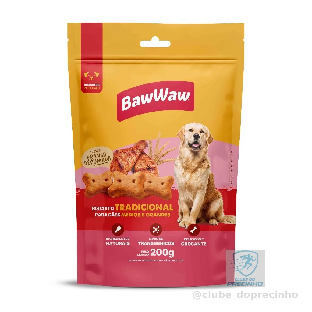 Baw Waw biscoito petisco snack sabor frango defumado p/ cães adultos médio e grande porte 200g