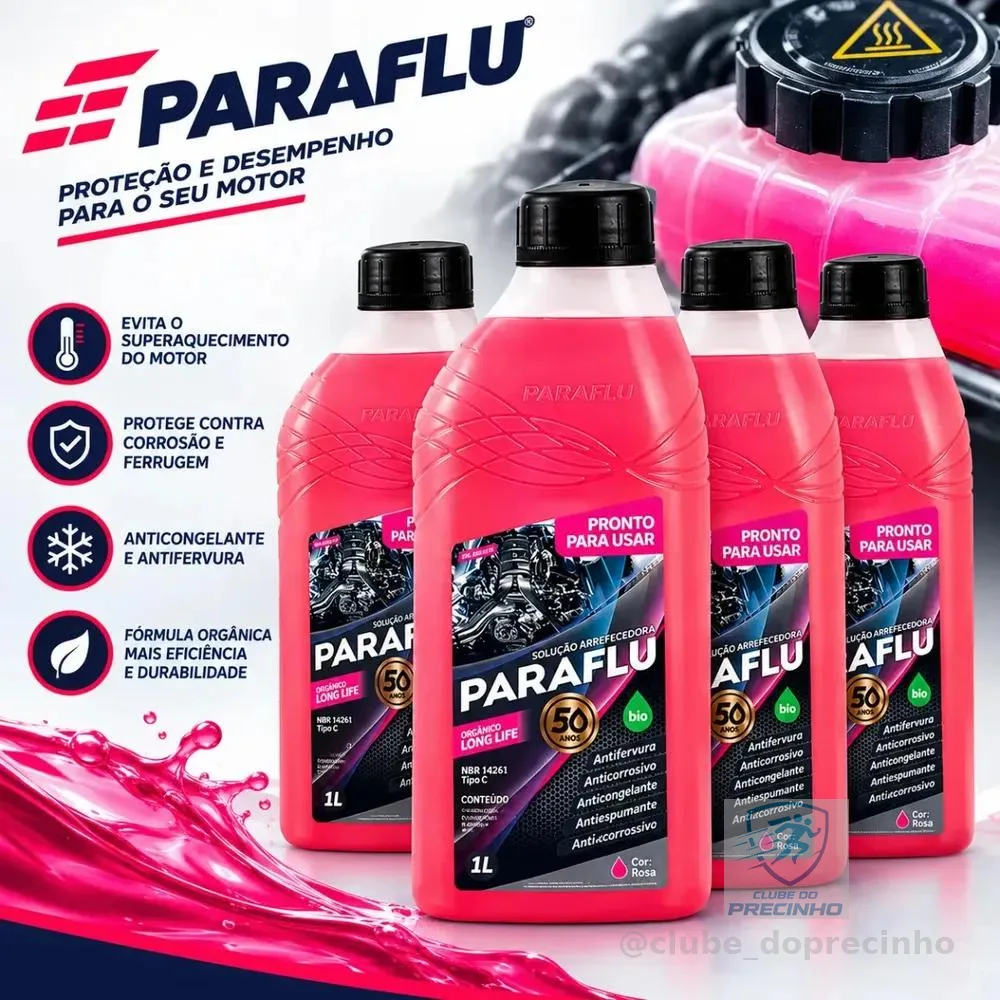 04 Aditivos Água Arrefecimento Radiador Pronto Uso Paraflu Cor Rosa - Bio Orgânico