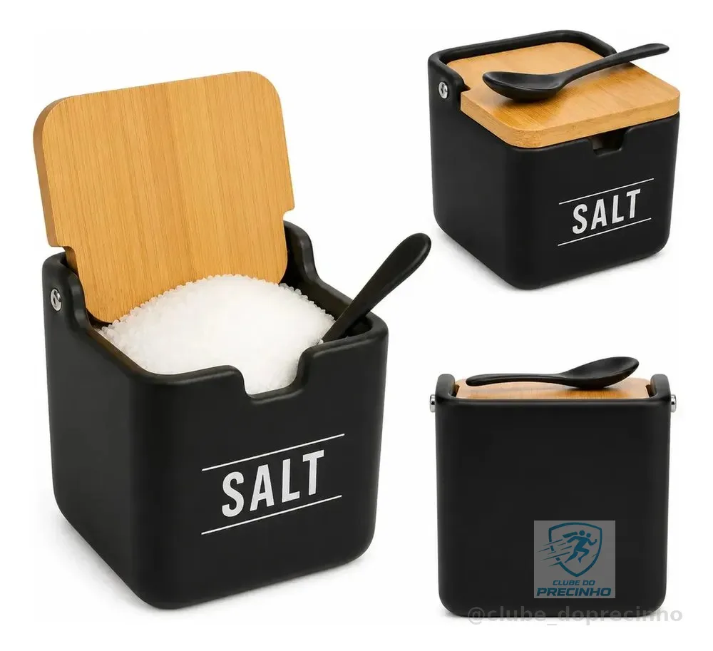 Saleiro 270ml Porcelana E Bambu Manhattan Preto Hauskraft