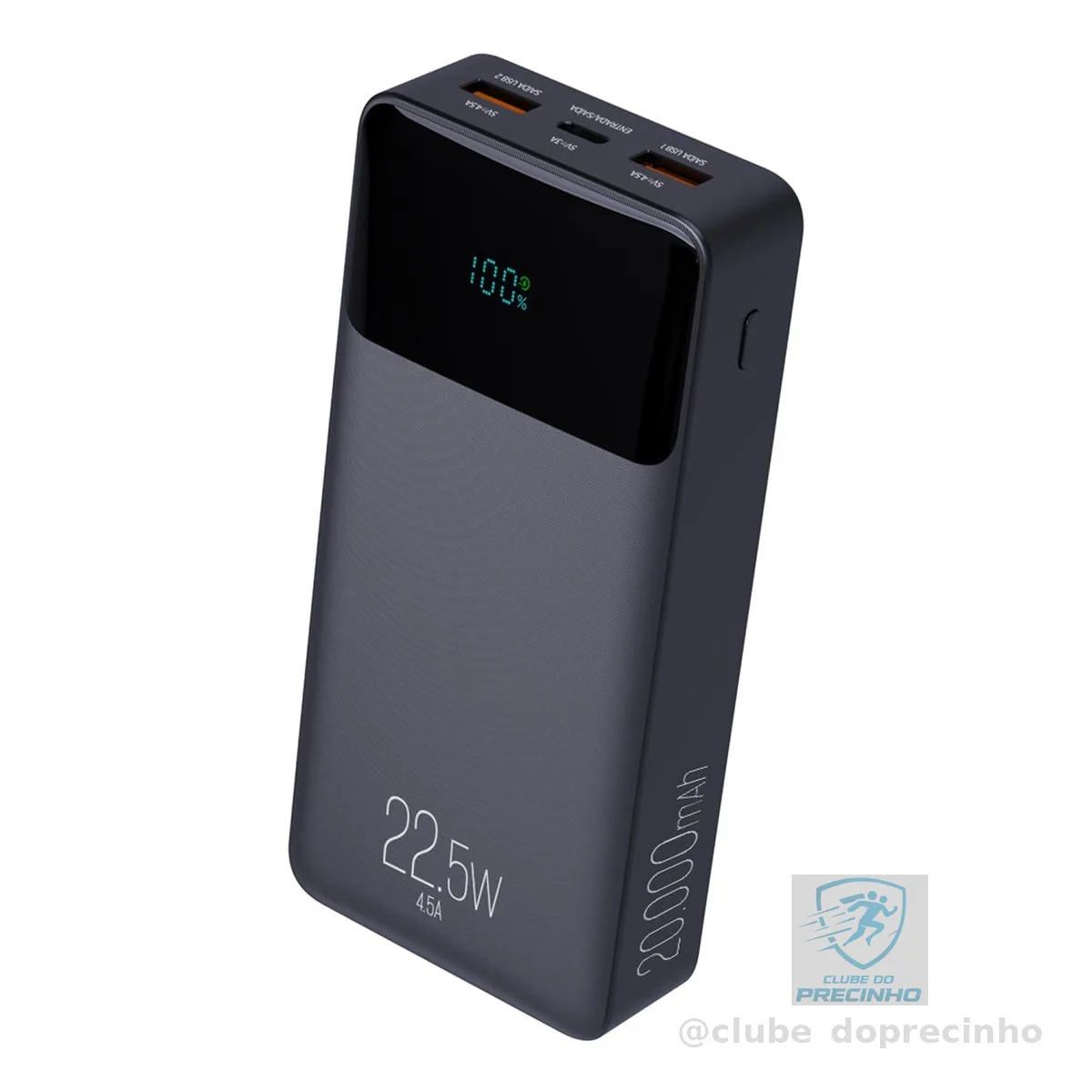 Power Bank Pro 20000mAH, Bateria Portátil Universal, Carga Rápida, Display Indicador, Entradas Micro USB e USB-C, 2 Portas USB-A, Preto, PB200BK, ELG