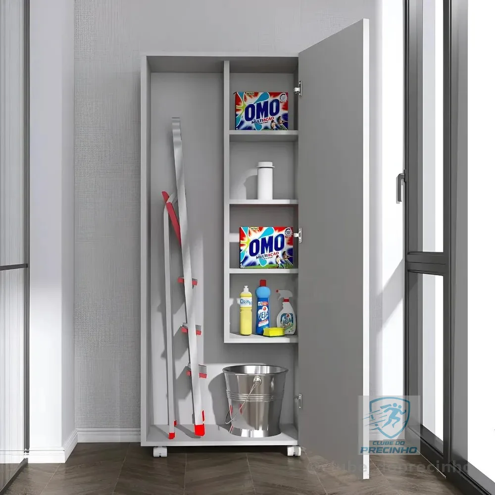 Armário 1 Portas De Lavanderia Chão Lavabo Branco + 4 Rodinh Branco