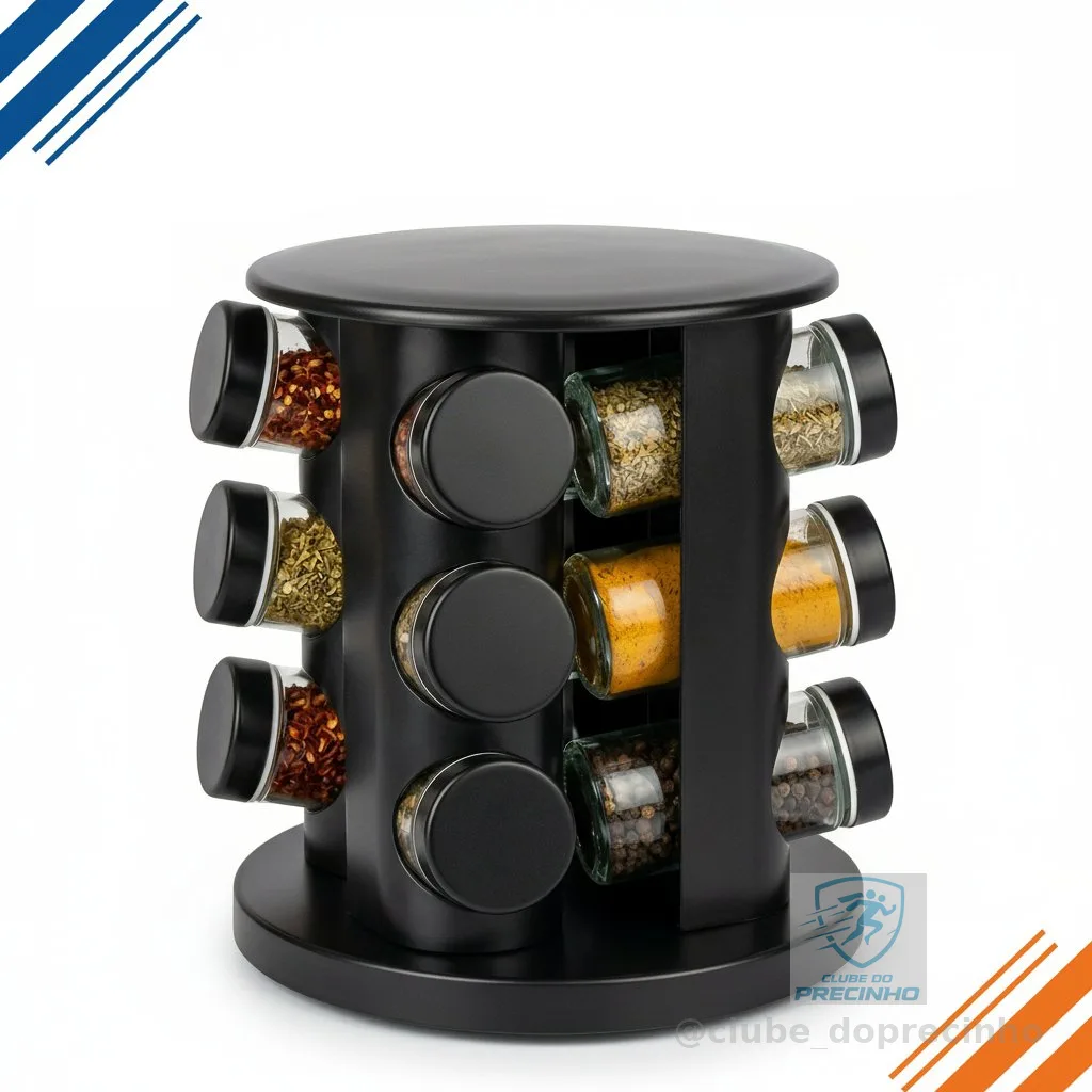 Porta Temperos Giratório Profissional 9 Potes de Vidro com Tampa Dosadora Condimentos