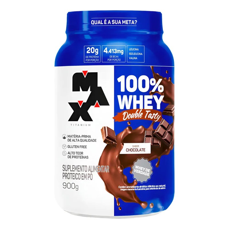 100% Whey Double Tasty Pote 900g Max Titanium Sabor Chocolate