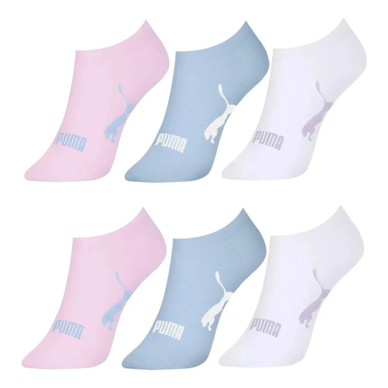6 Pares Meia Puma Soquete Algodão Cano Baixo Original 2 Rosas - 2 Azuis - 2 Brancos Logo 34-39
