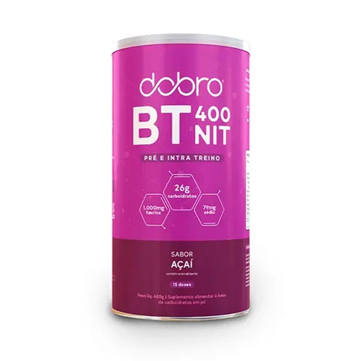 BT 400 Nitrato, Dobro, Suplemento Alimentar em Pó, 400mg de Nitrato Natural com Carboidratos, Sabor Açaí - 450g