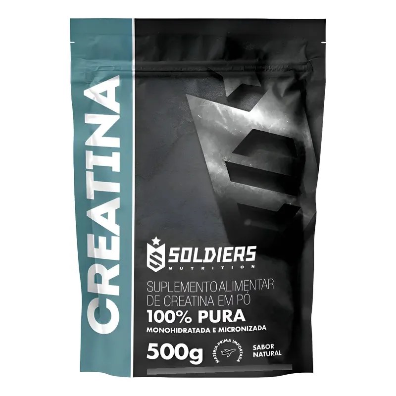 Creatina Monohidratada 500g Soldiers Nutrition 100% Pura Importada Alta Performance Músculo Treino Sem Sabor