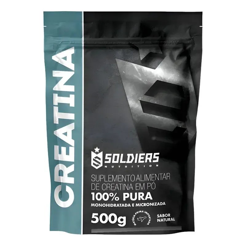 Creatina Monohidratada 500g Soldiers Nutrition 100% Pura Importada Alta Performance Músculo Treino Sem Sabor