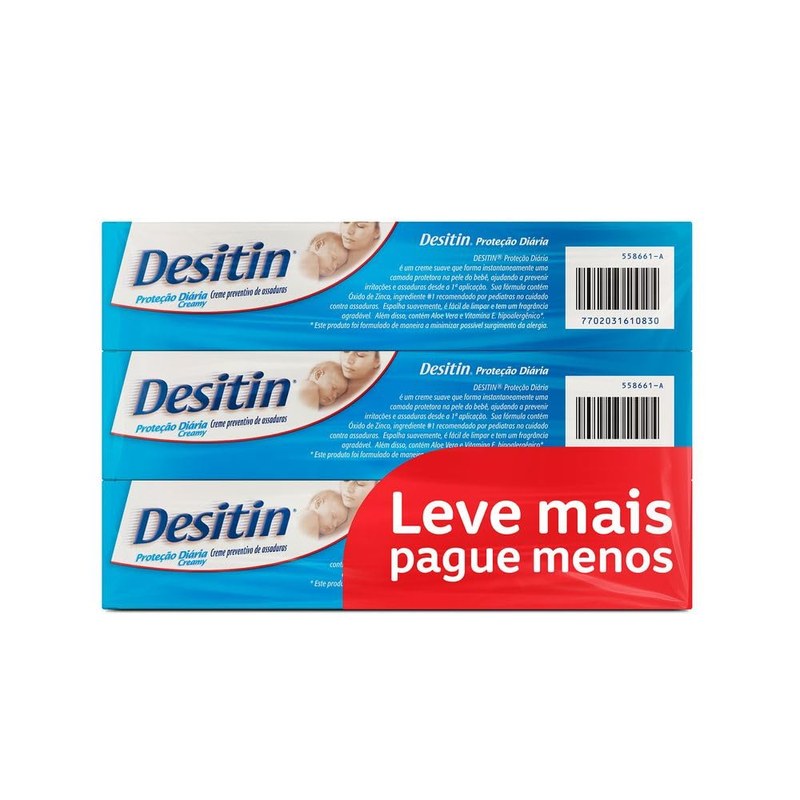 Desitin Creme Preventivo De Assaduras Proteção Diária Creamy, Kit com 3 Unidades de 113g
