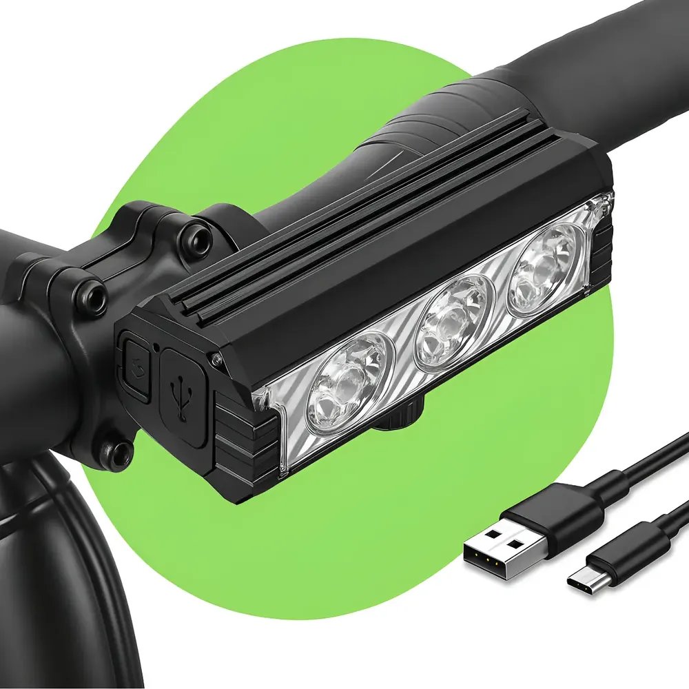 Farol Bike 3 Leds Alumínio Barra Led Potente Recarregável Usb Luz Forte Lanterna Bicicleta