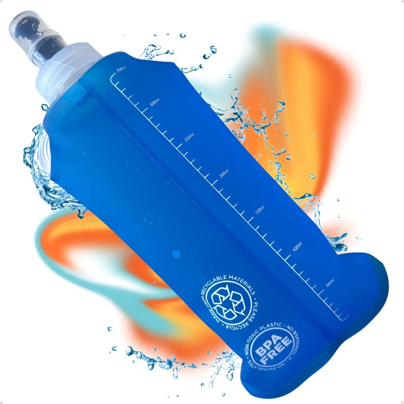 Garrafa Hiratação Silicone Soft Flash 350ml Dobrável Azul-celeste