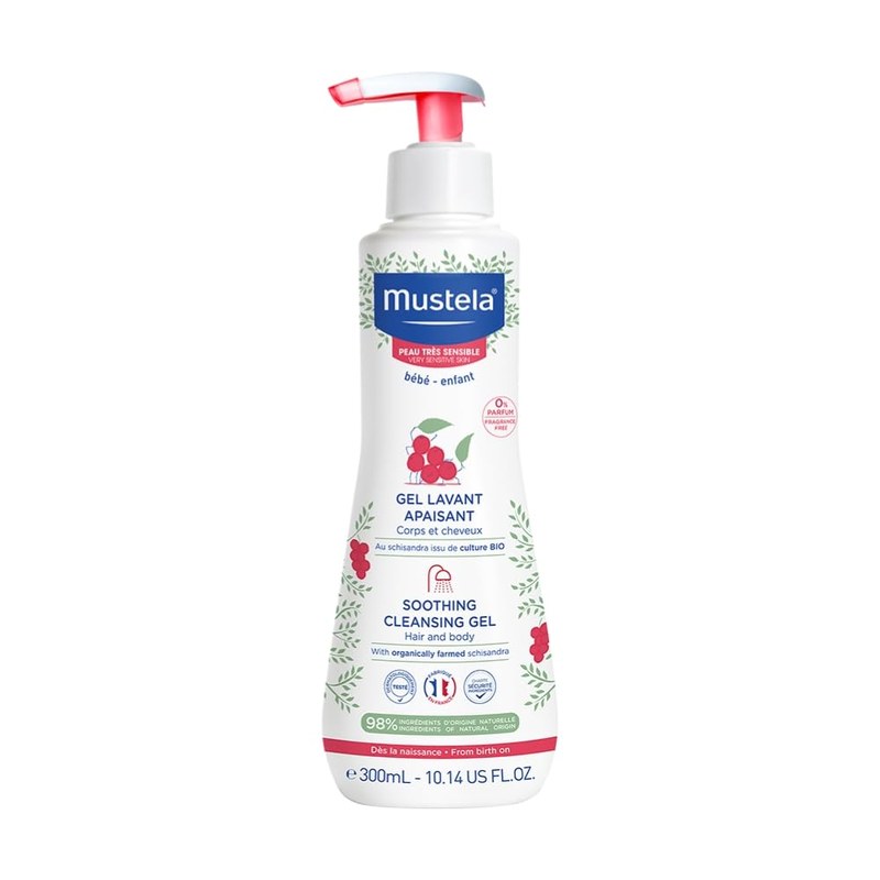 Gel Lavante Calmante Mustela, 300ml, para Pele Muito Sensível, Corpo e Cabelo de Bebês e Crianças, Sem Fragrância