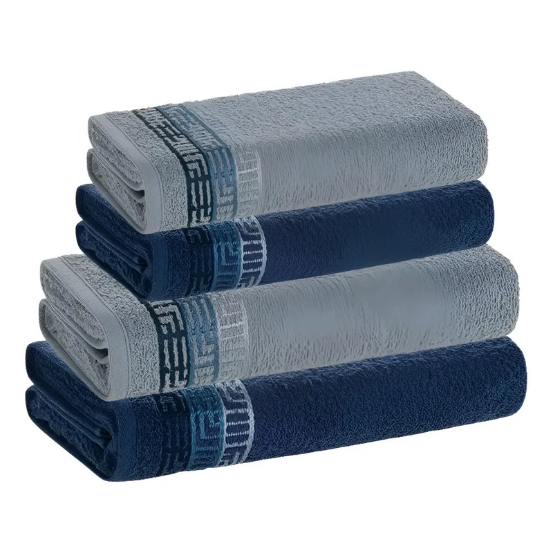 Jogo De Toalhas 4 Pçs Fio Cardado 100% Algodão Bosco Karsten Azul Serena/ Azul Naval Bosco