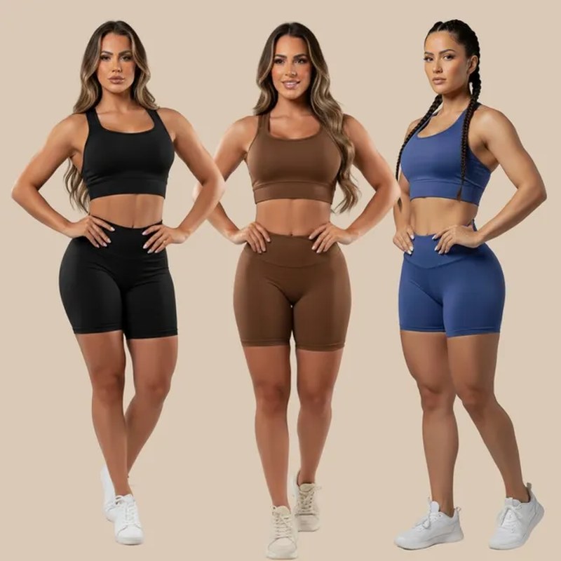Kit 03 Conjuntos Top + Short Roupas Para Academia Atacado