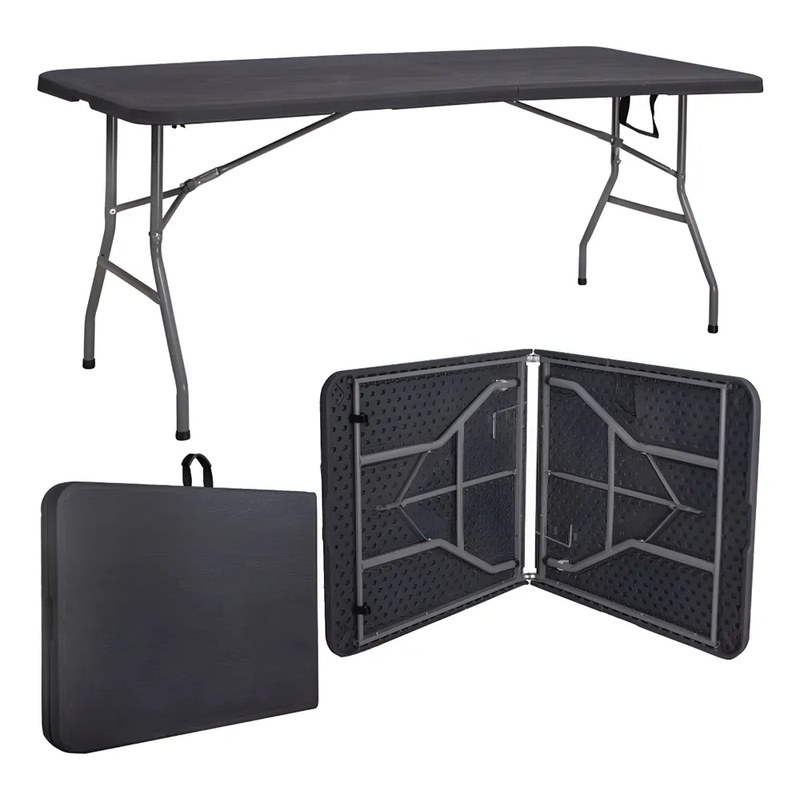 Mesa Dobrável Vira Maleta Com Alça Portátil 1.80m  Cor Preto