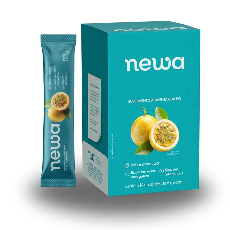 NEWA® Repositor de Eletrólitos em pó | 3X + Eletrólitos | 100% Natural | 12 calorias | Bebida de Hidratação Isotônica - Caixa com 14 sticks - Sabor Maracujá