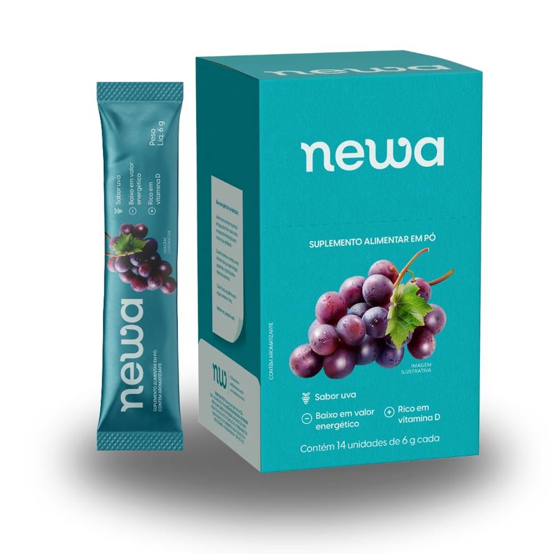 NEWA® Repositor de Eletrólitos em pó | 3X + Eletrólitos | 100% Natural | 12 calorias | Bebida de Hidratação Isotônica - Caixa com 14 sticks - Sabor Uva