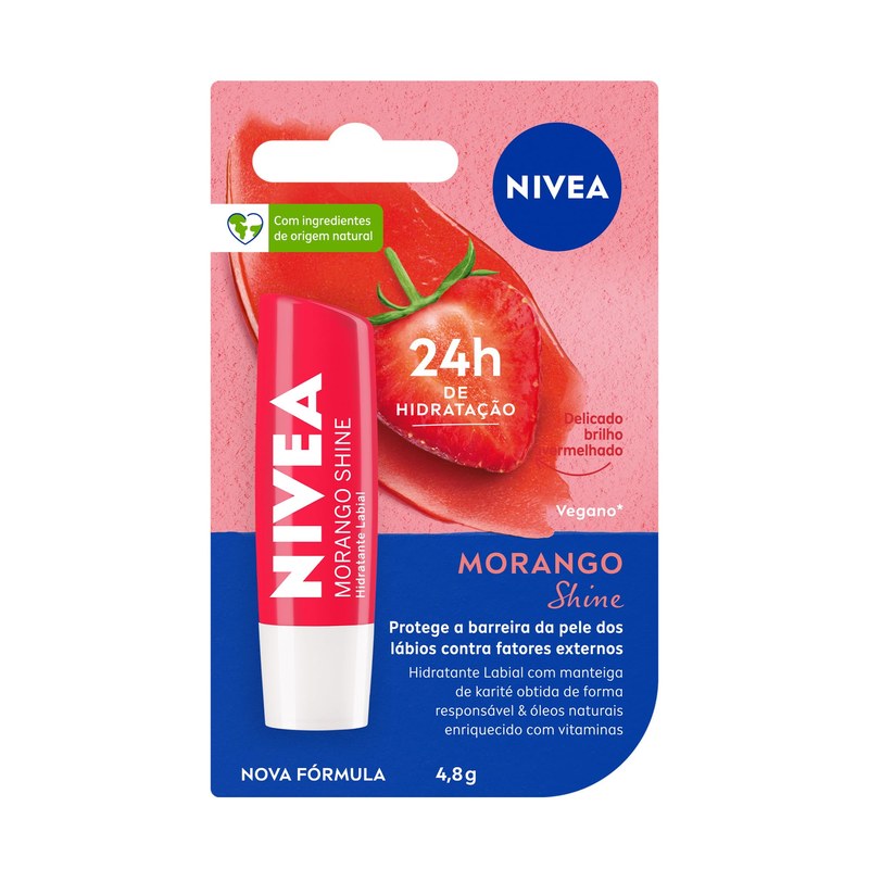NIVEA Hidratante Labial Morango Shine 4,8g 