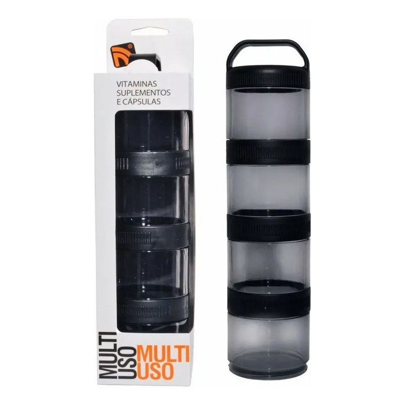 Porta Suplementos Fitness Prottector 4 Divisões 100ml Hermético Bpa Free Preto