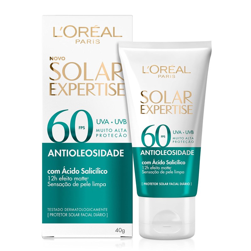 Protetor Solar Facial Antioleosidade FPS60, Controle de Oleosidade por 12h, Efeito Matte Sem Cor, Solar Expertise L'Oreal Paris, 40g