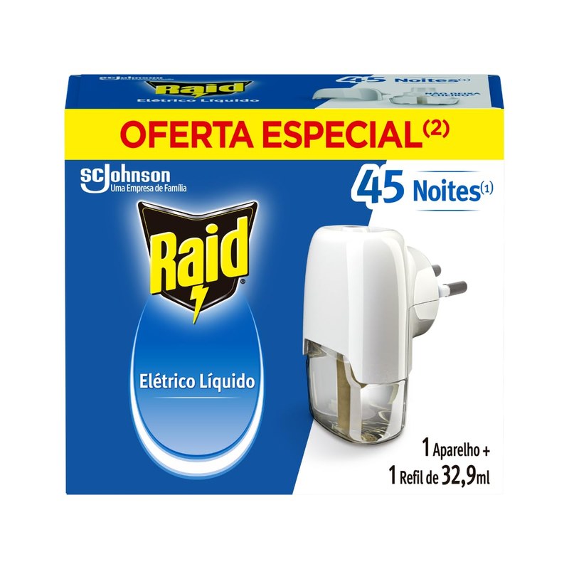 Raid Repelente Elétrico Líquido Anti Mosquitos 1 Aparelho + 1 Refil De 32 9 Ml