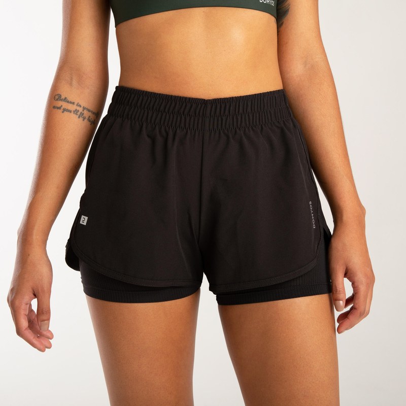 Shorts Feminino de Treino 2 em 1 120 Domyos Preto
