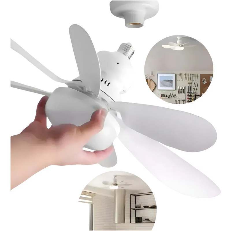 Ventilador Teto E27 Lâmpada Led Silencioso 45 80w 45 Cm 80w Branco 127/220v Plástico 5