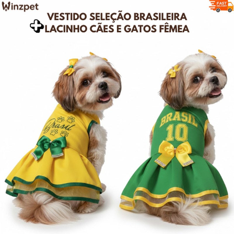 Vestido Brasil para Cachorro 🇧🇷 | Roupa Pet Seleção Brasileira | Porte Pequeno e Médio | Copa