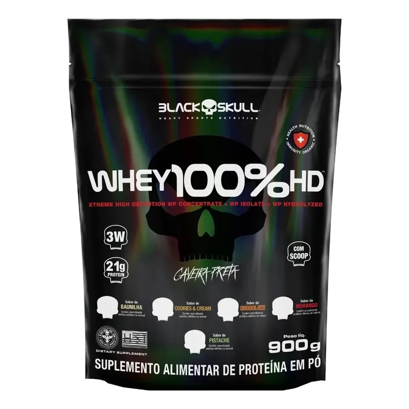 Whey 100% Hd 900g Concentrado E Isolado Black Skull Sabor Cookies & Cream