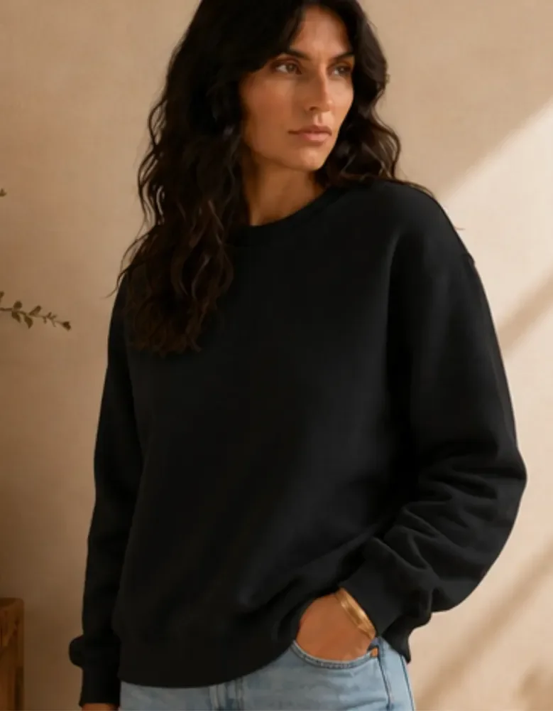 Moletom Blusa De Frio Fechada Aveludada Gola Redonda Inverno P Preto Liso
