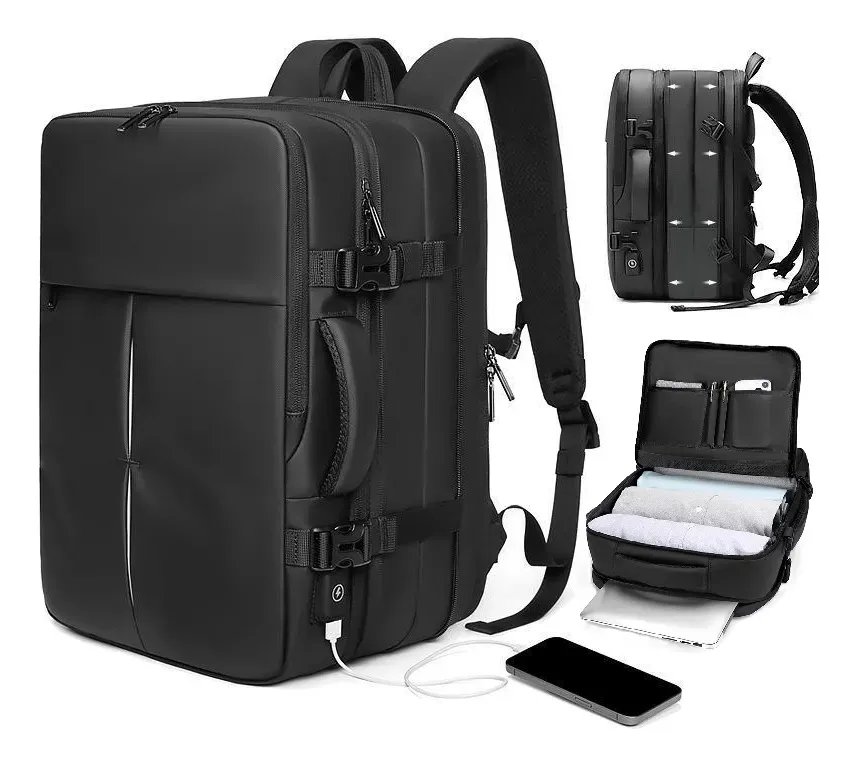 Mochila Notebook 45l Impermeável Escolar Feminina Masculina Preto Liso