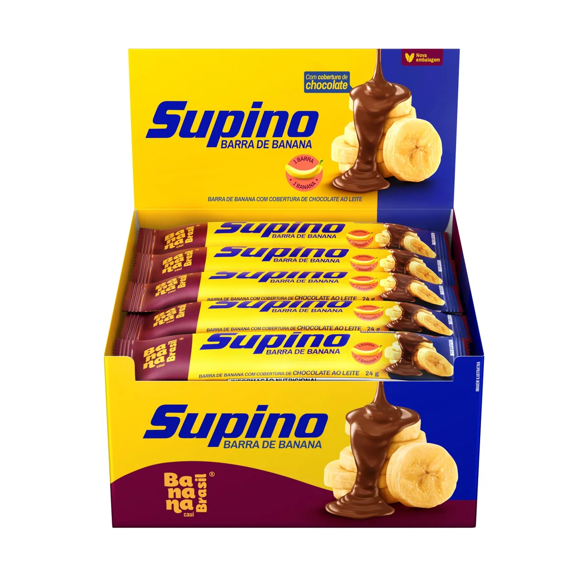 Banana Brasil - Barra De Frutas Supino Original Banana Com Chocolate Ao Leite - (20 unidades de 24g)