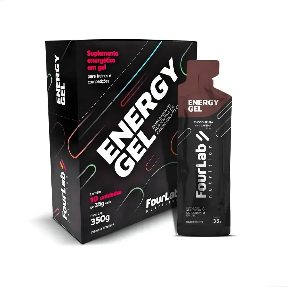 Pack 10 Géis de Carboidratos FOURLAB Energy Com Cafeína sabor Chocomenta, Para Ciclismo e Maratona