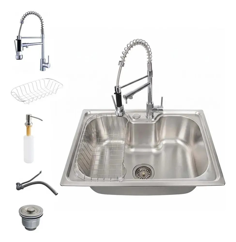Cuba Pia Gourmet Luxo Aço Inox 42x60cm + Torneira Flexivel Monocomando com trava Bancada Cozinha Winda