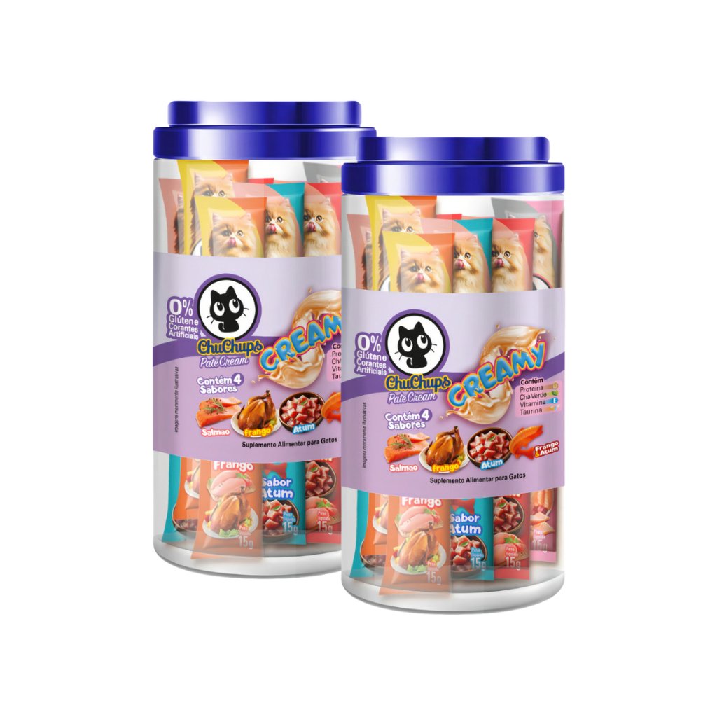 Kit 2 Potes ChuChups Cream Tubo Sortido Para Gatos Premium