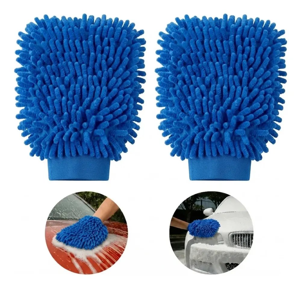 Kit 2 Luvas De Microfibra Para Lavagem Automotiva Anti Risco